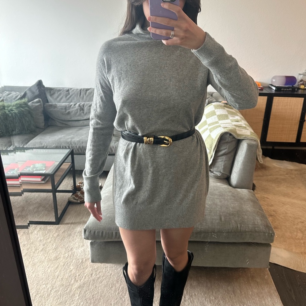 100% Cashmere Sweater Dress by EVERLANE in soft grey